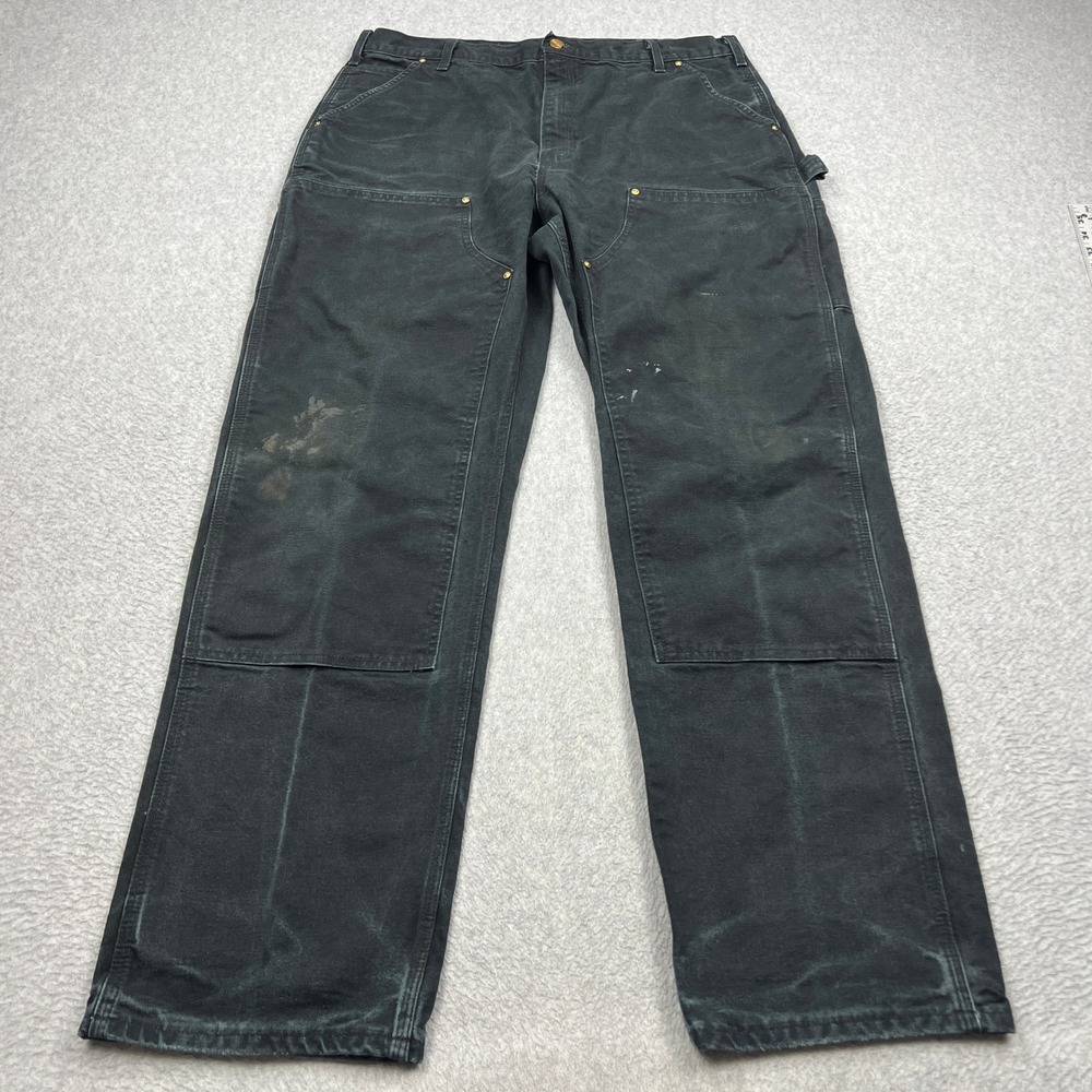 VTG Carhartt B01 Pants Mens 38x34 Black Canvas Double Knee Carpenter USA Made